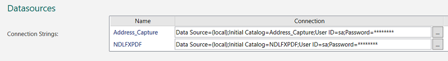 Picture showing the Save PDF to DB Connection String. 